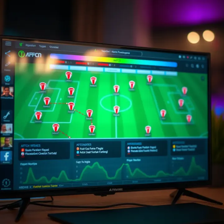 Tactical football formation and player movement analysis on a digital screen