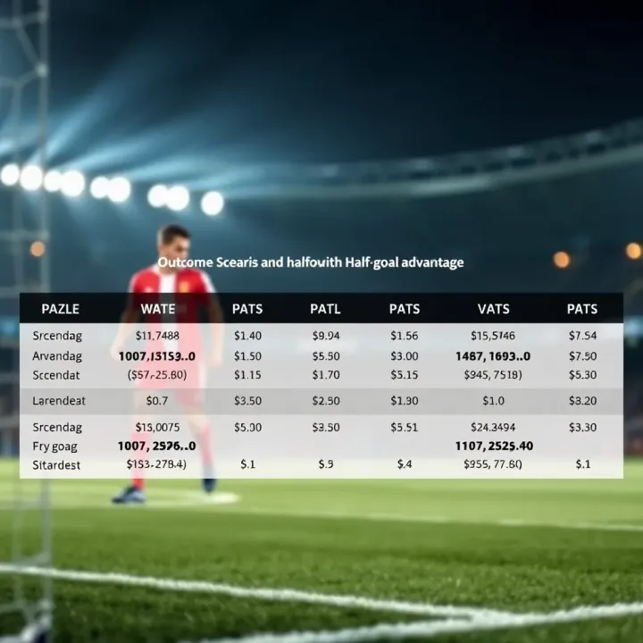 Diagram displaying possible outcomes and payouts when applying a half-goal advantage in a football match