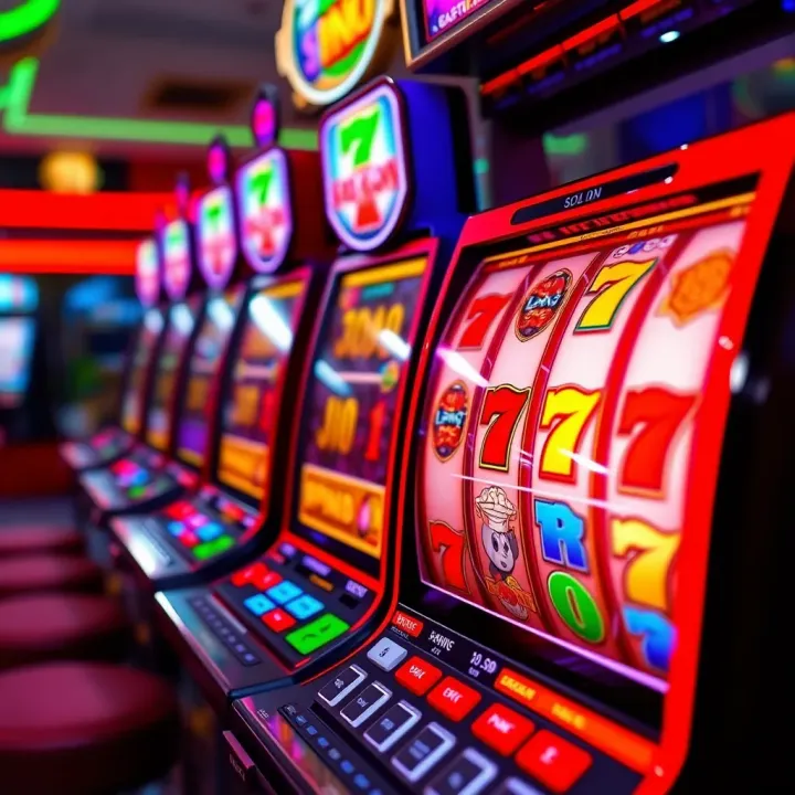 Colorful online slot machine interface with spinning reels and symbols