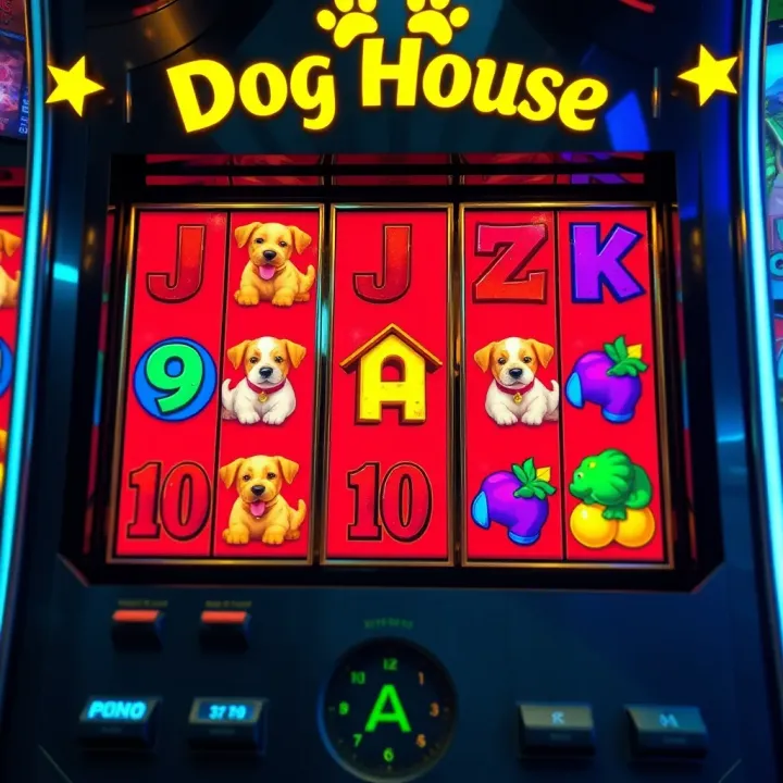 Colorful slot machine reels featuring playful dog symbols and vibrant icons from the Dog House game interface