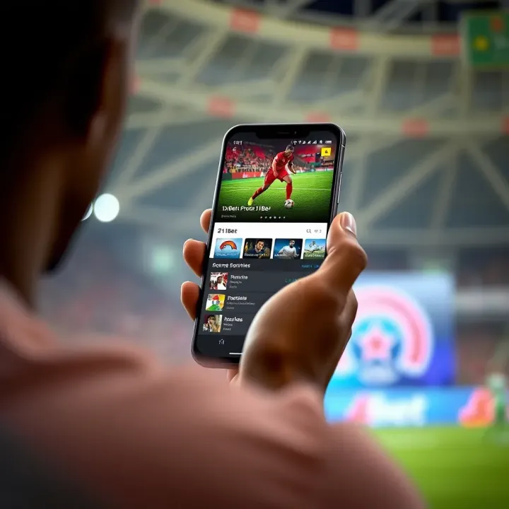 Smartphone displaying 1xBet app interface showing sports betting options