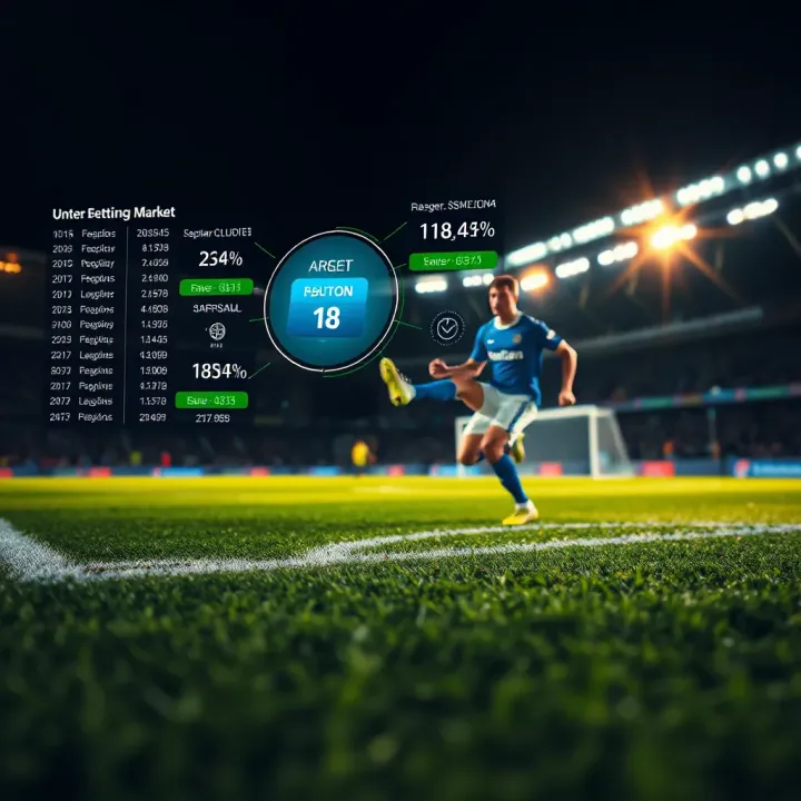 Football field with data overlays and betting market indicators