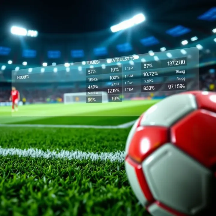 Football pitch with highlighted team statistics and performance charts