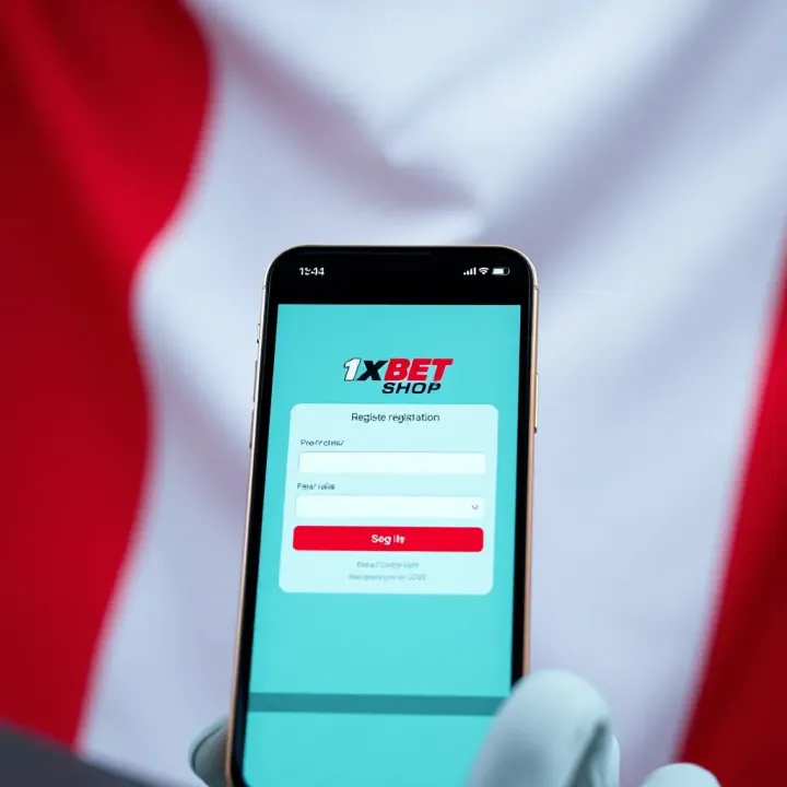 Mobile phone displaying 1xBet registration screen with Nigerian flag background