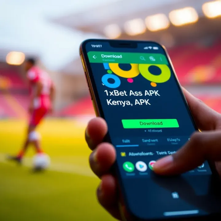 Smartphone screen showing the 1xBet Kenya APK download page with clear download button