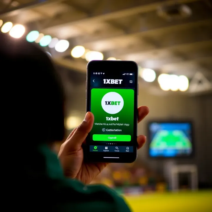 Smartphone displaying the official 1xbet app download page for Nigerian users