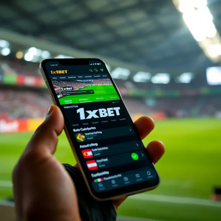 Android smartphone displaying 1xBet application interface for sports betting in Nigeria