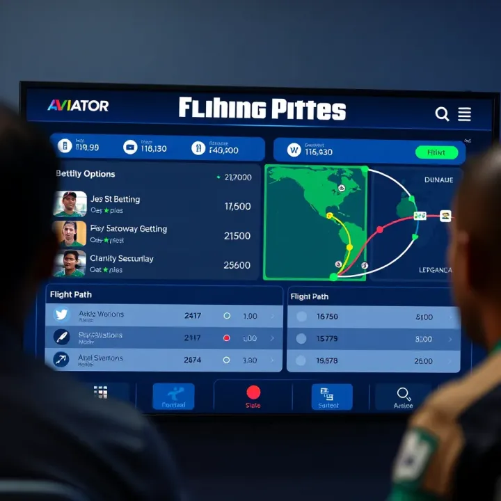 Screenshot of Aviator game interface displaying dynamic betting options and flight path visuals