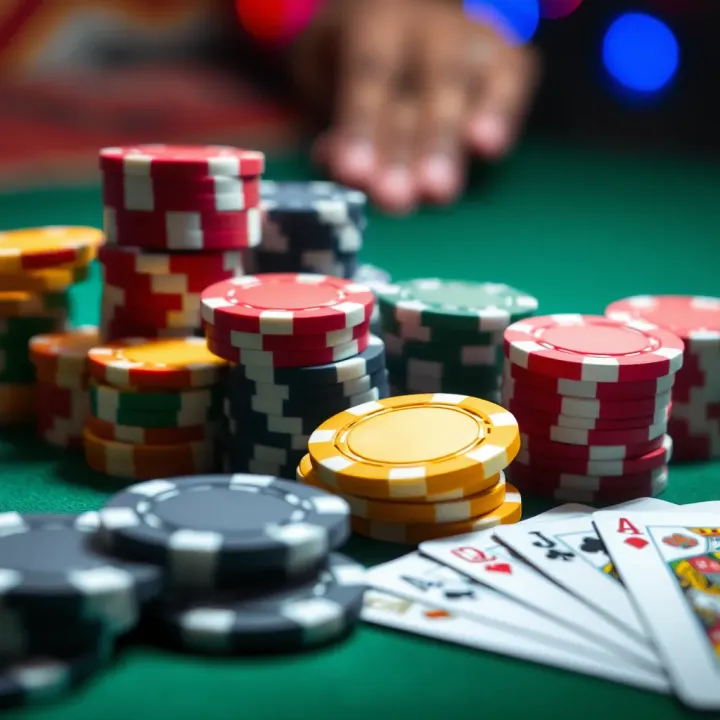 Colorful casino chips and playing cards representing permitted gambling activities in Nigeria