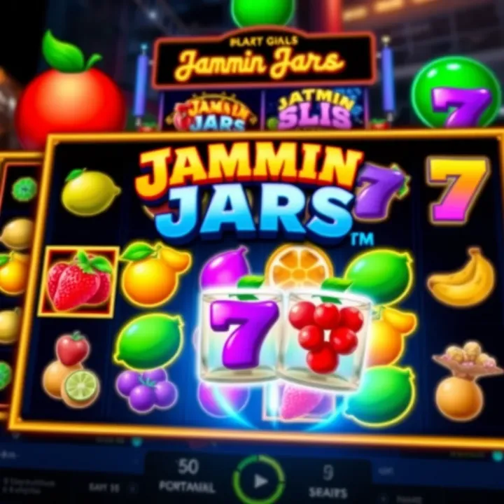Jammin Jars slot game interface showing colorful fruit symbols and cluster wins