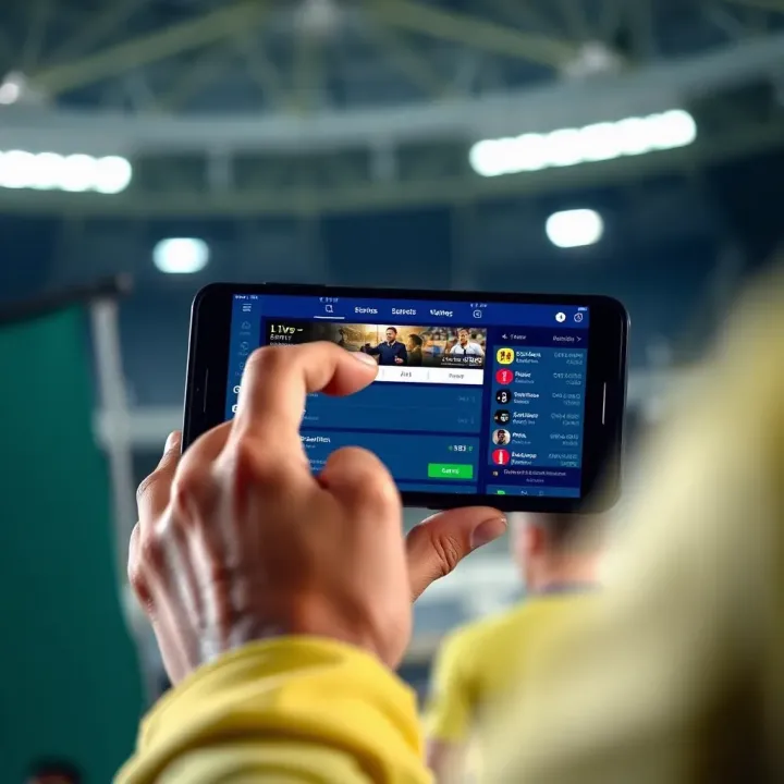 User interacting with a smartphone displaying live betting options on a sports platform