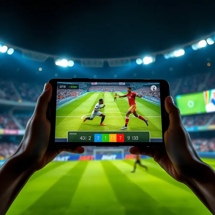 Mobile device displaying live football match streaming on a betting platform