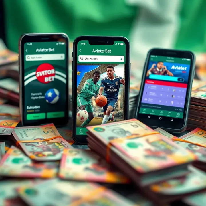 Collage of Nigerian currency notes alongside smartphones displaying betting platforms
