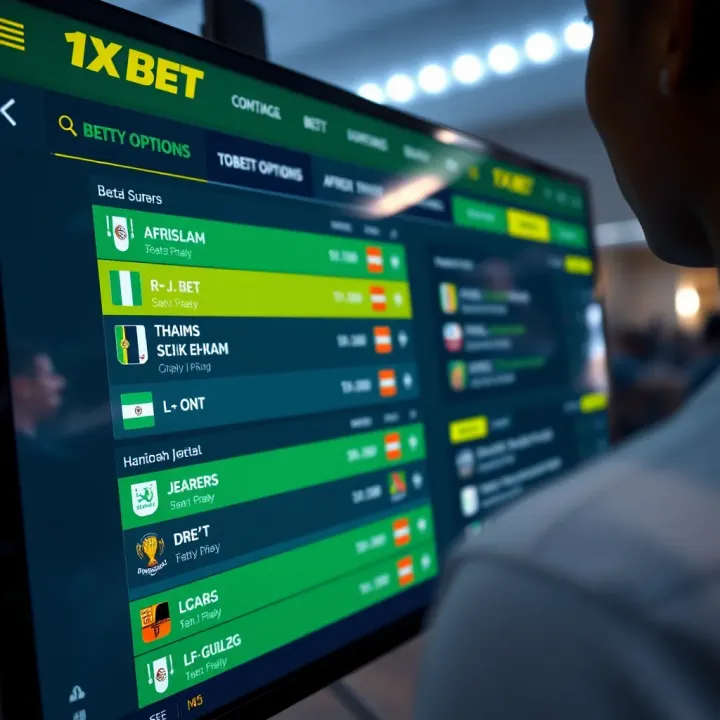 A digital interface displaying various bet options and odds for AFCON matches on a betting platform