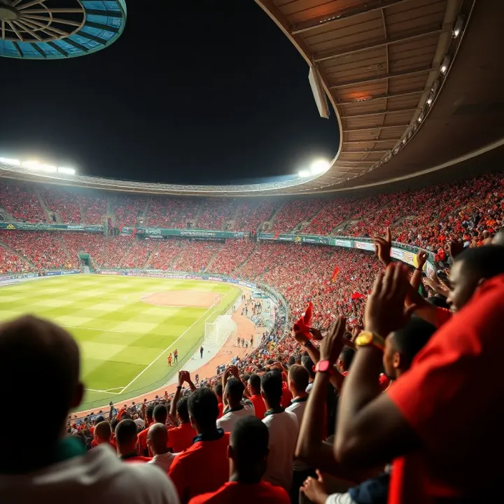 A vibrant stadium filled with cheering fans during an Africa Cup of Nations soccer match