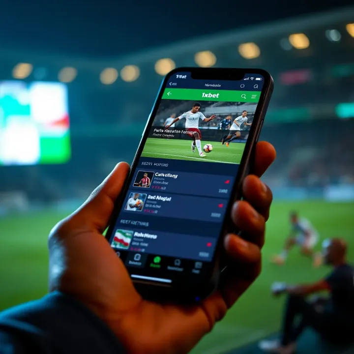 Mobile device showing 1xbet Nigeria sports betting interface with football and basketball options