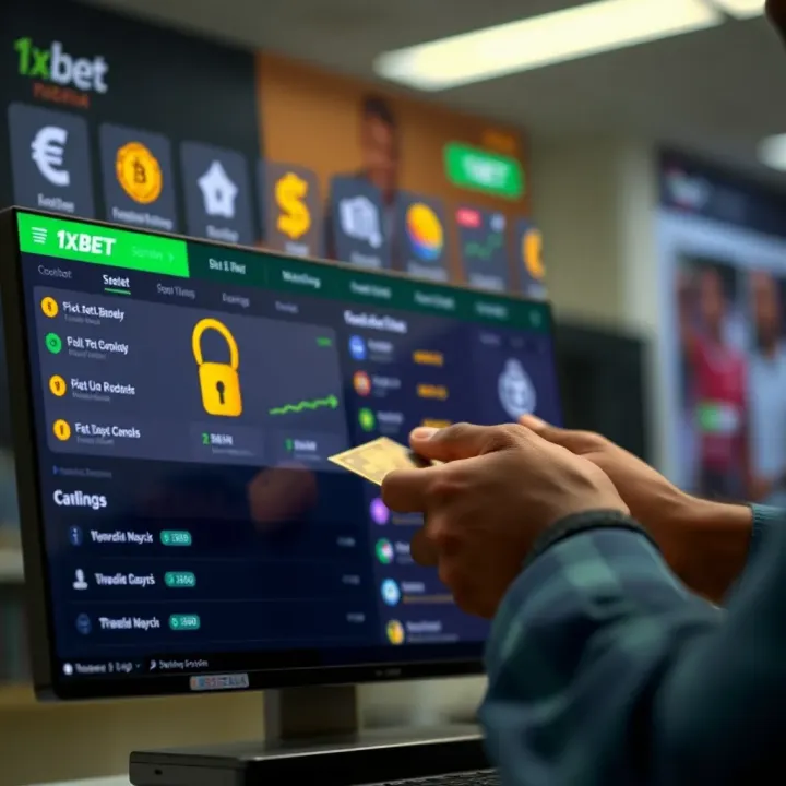 User withdrawing winnings through secure 1xbet Nigeria platform with currency symbols and transaction icons