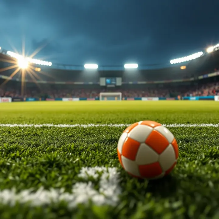 Football pitch showing total goals less than three marking under two point five betting concept