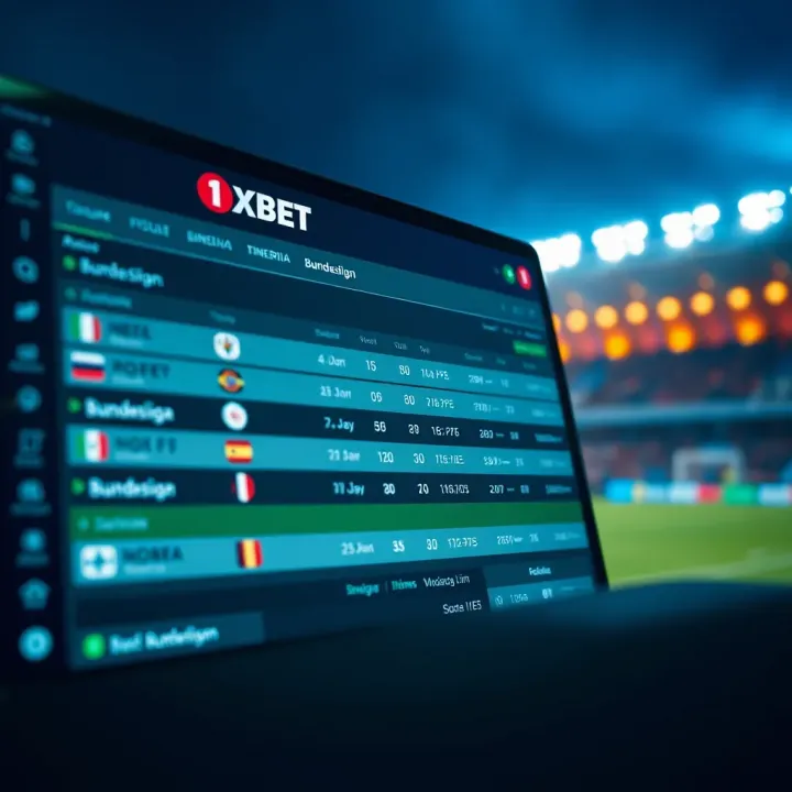 1xbet platform displaying Bundesliga fixture list with match dates and times adjusted to Nigerian timezone