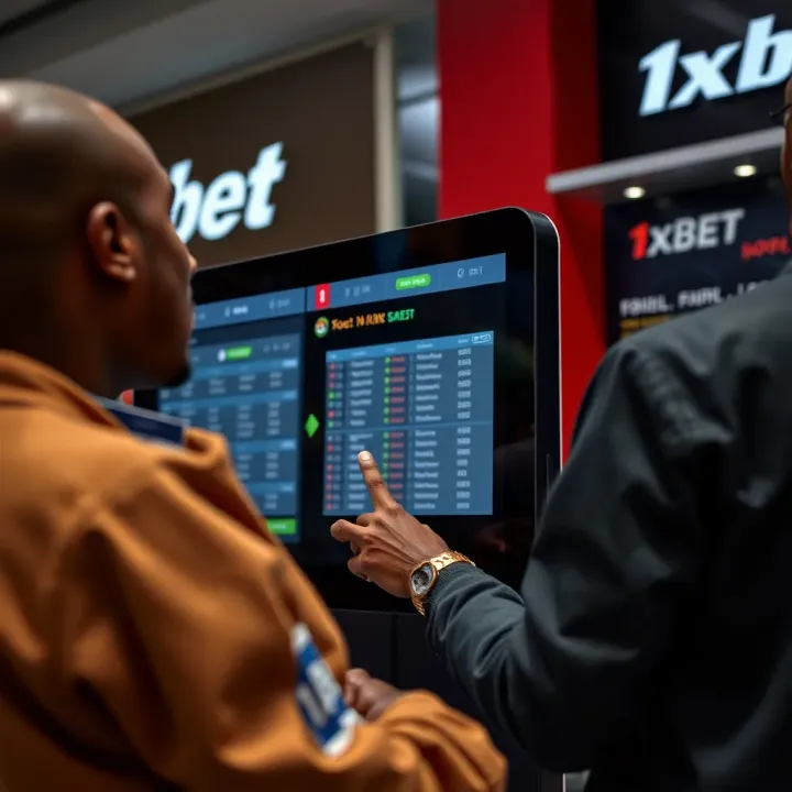 Customer using a touchscreen kiosk inside a 1xBet shop to place a sports bet