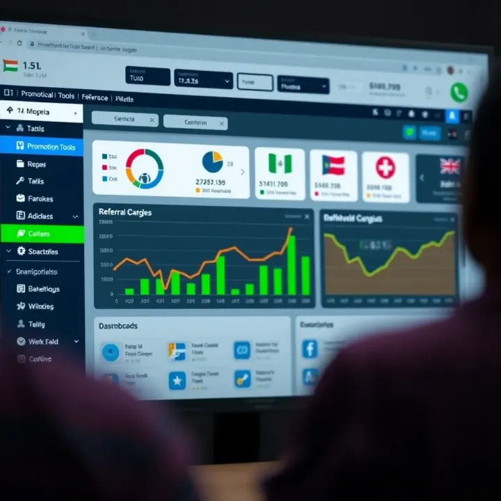 Dashboard interface displaying promotional tools and referral statistics
