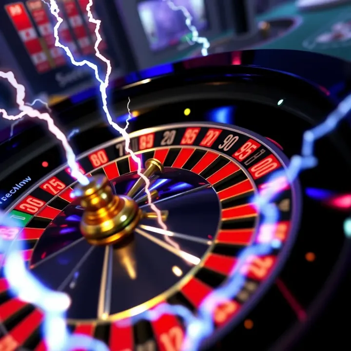 Digital roulette wheel with electric lightning effects highlighting the numbers