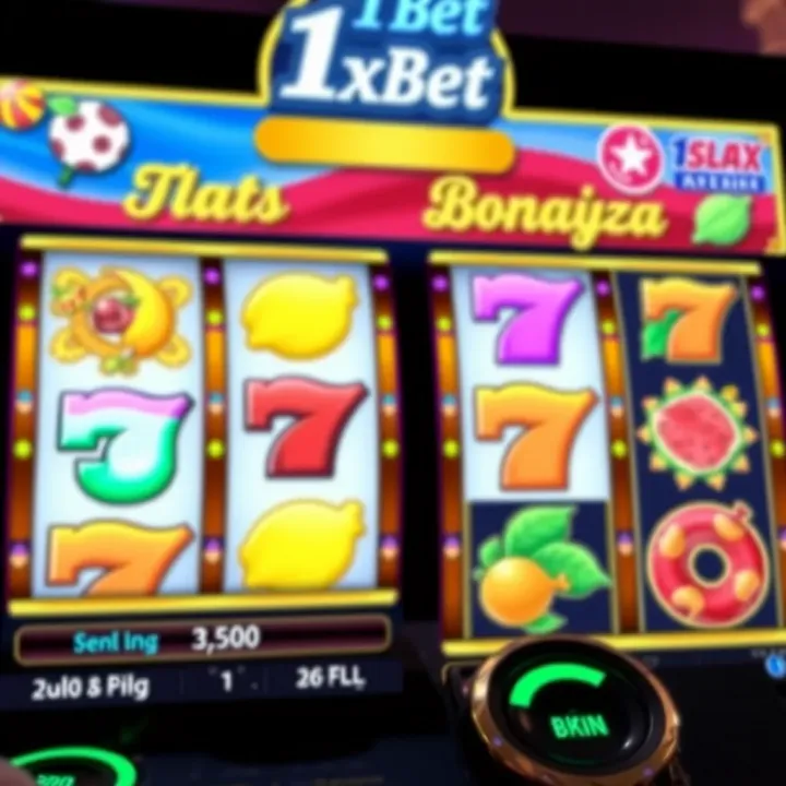 Sweet Bonanza slot reels showing colorful fruit and candy symbols on 1xBet interface