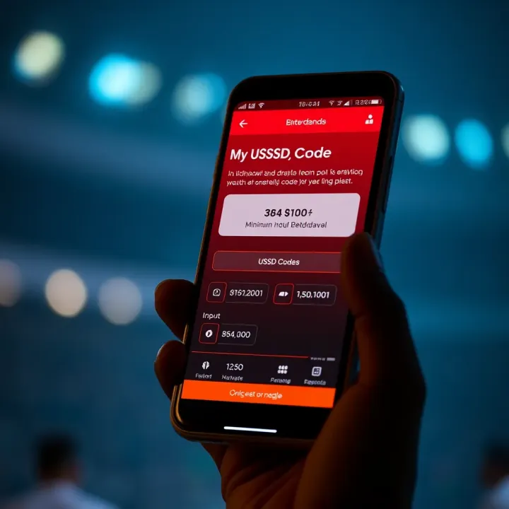 Mobile phone displaying a USSD code input screen related to betting withdrawals